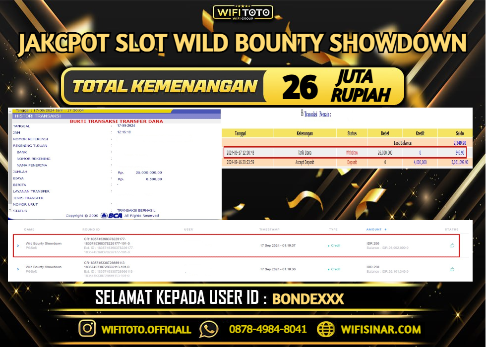 WIFITOTO JACKPOT SLOT WILD BOUNTY SHOWDOWN RP 26.000.000, - LUNAS 