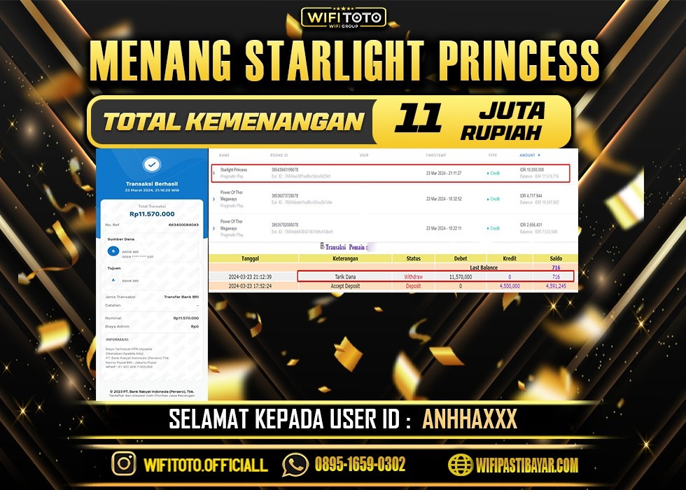 WIFITOTO JACKPOT SLOT STARLIGHT PRINCESS RP.11.000.000,- LUNAS