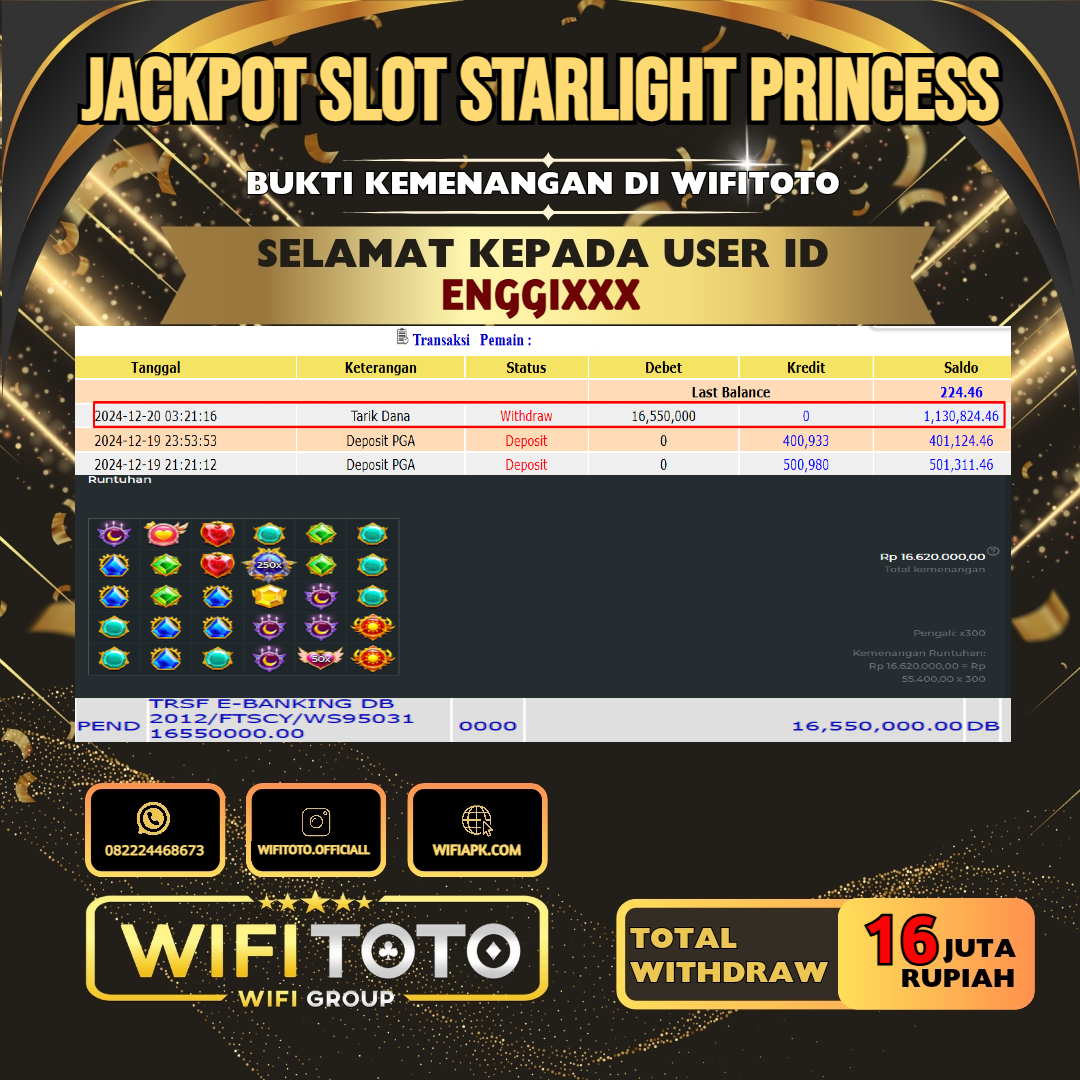 WIFITOTO JACKPOT SLOT STARLIGHT PRINCESS RP.16.000.000,- LUNAS USER ID : ENGGI****