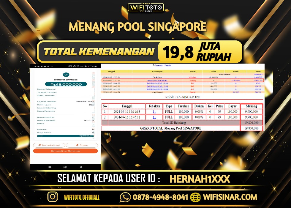 WIFITOTO JACKPOT TOGEL PASARAN SINGAPORE POOLS RP 19.800.000 , - LUNAS