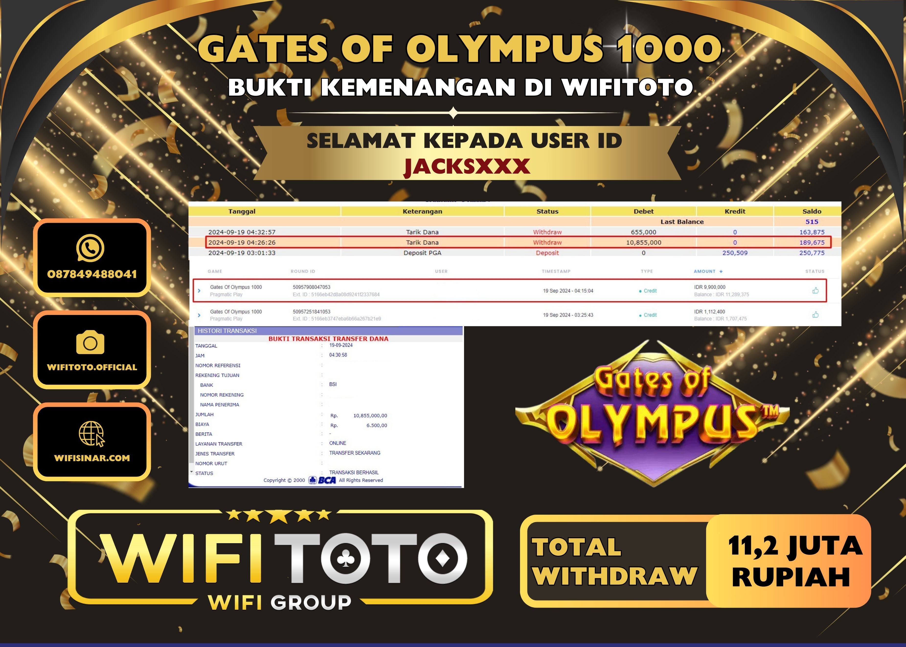 WIFITOTO JACKPOT SLOT GATES OF OLYMPUS 1000  RP 11.200.000,. -LUNAS 