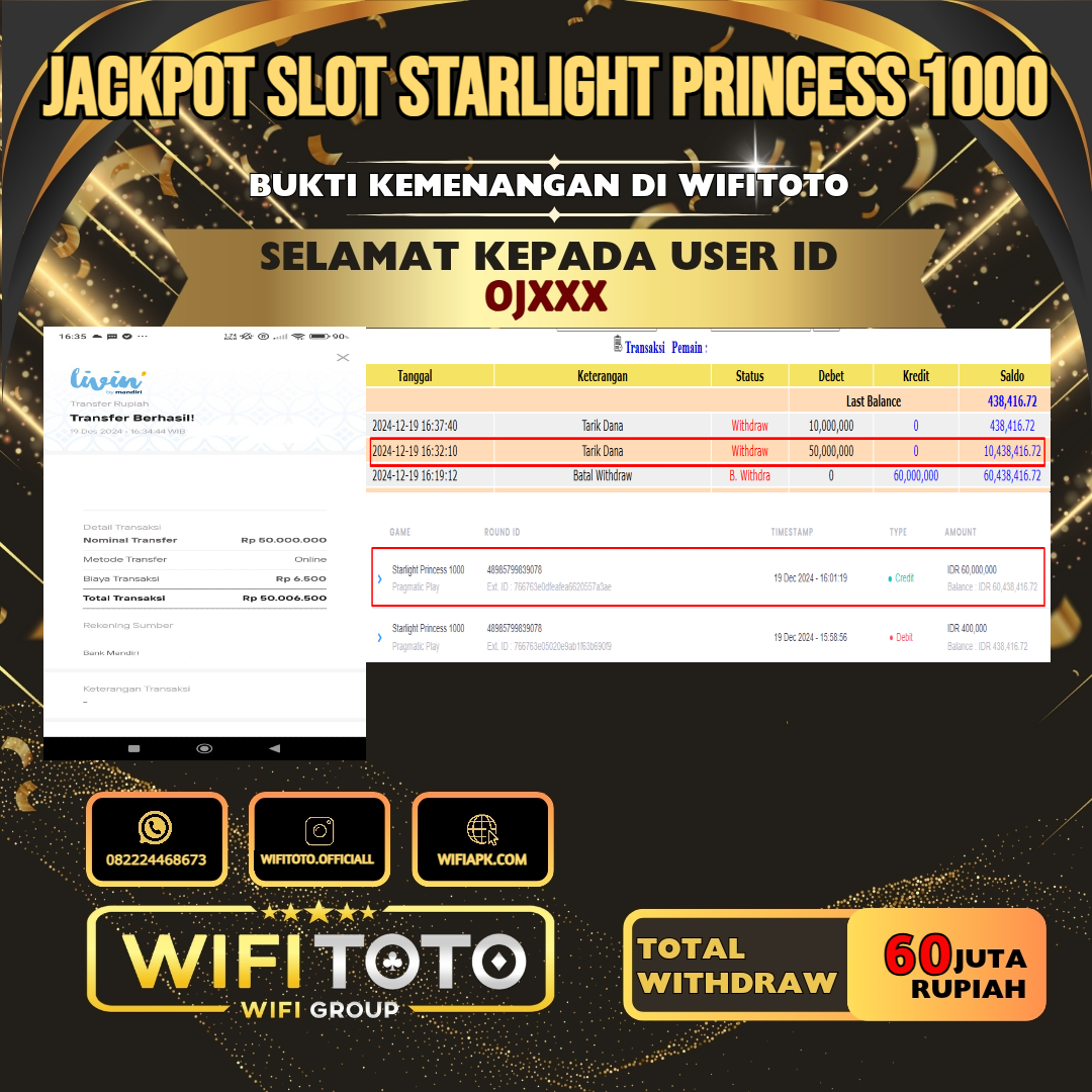 WIFITOTO JACKPOT SLOT STARLIGHT PRINCESS 1000 RP.60.000.000,- LUNAS USER ID : OJ****