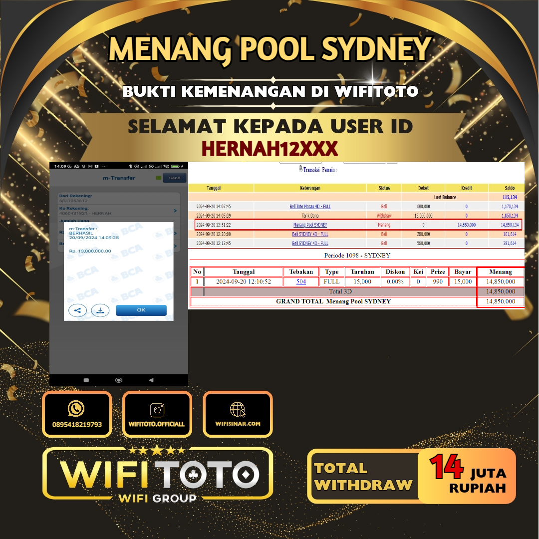 WIFITOTO JACKPOT TOGEL PASARAN SYDNEY RP 14.000.000, -LUNAS ID HERNAH1***