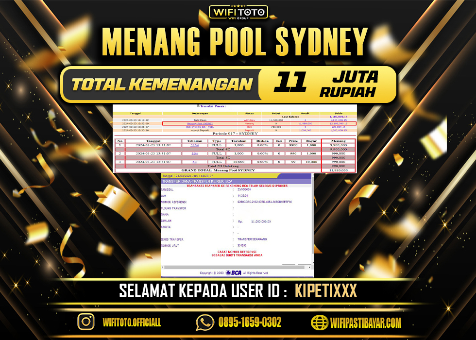 WIFITOTO JACKPOT TOGEL PASARAN SYDNEY  RP.11.000.000,- LUNAS