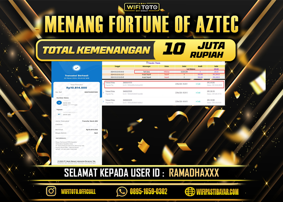 WIFITOTO JACKPOT SLOT FORTUNE OF AZTEC  RP.10.000.000,- LUNAS