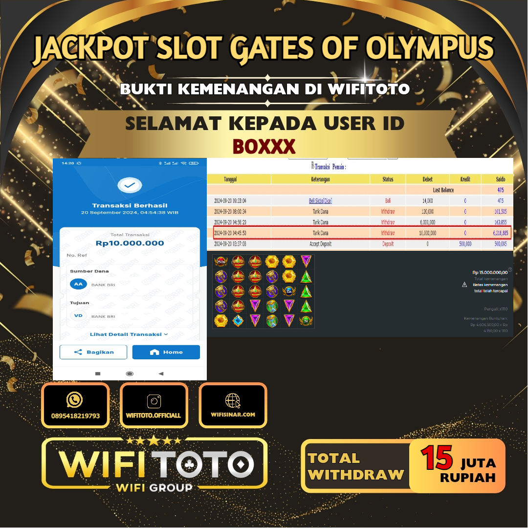 WIFITOTO  JACKPOT SLOT GATES OF OLYMPUS  RP 15.000.000,. -LUNAS 