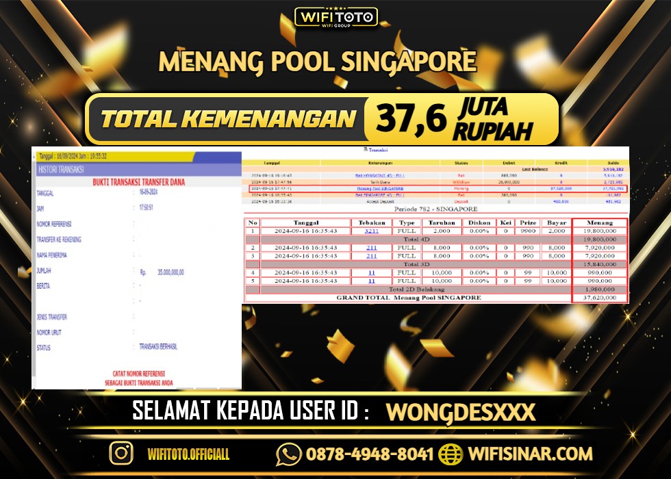 WIFITOTO JACKPOT TOGEL PASARAN SINGAPORE RP 37.600.000, -  LUNAS