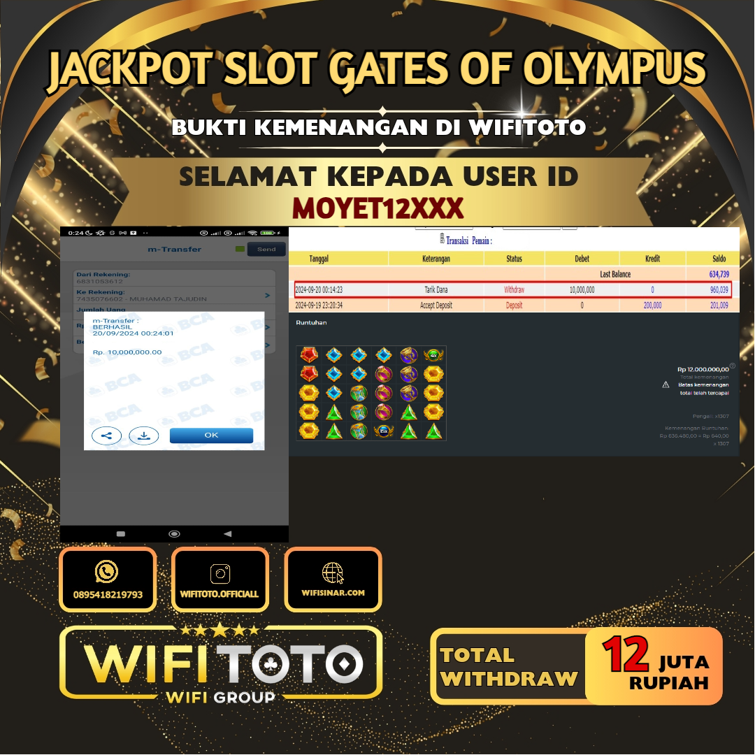 WIFITOTO  JACKPOT SLOT GATES OF OLYMPUS  RP 12.000.000,. -LUNAS 